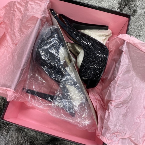 NEW Steven Black Satin Crystal Sling-back Heel